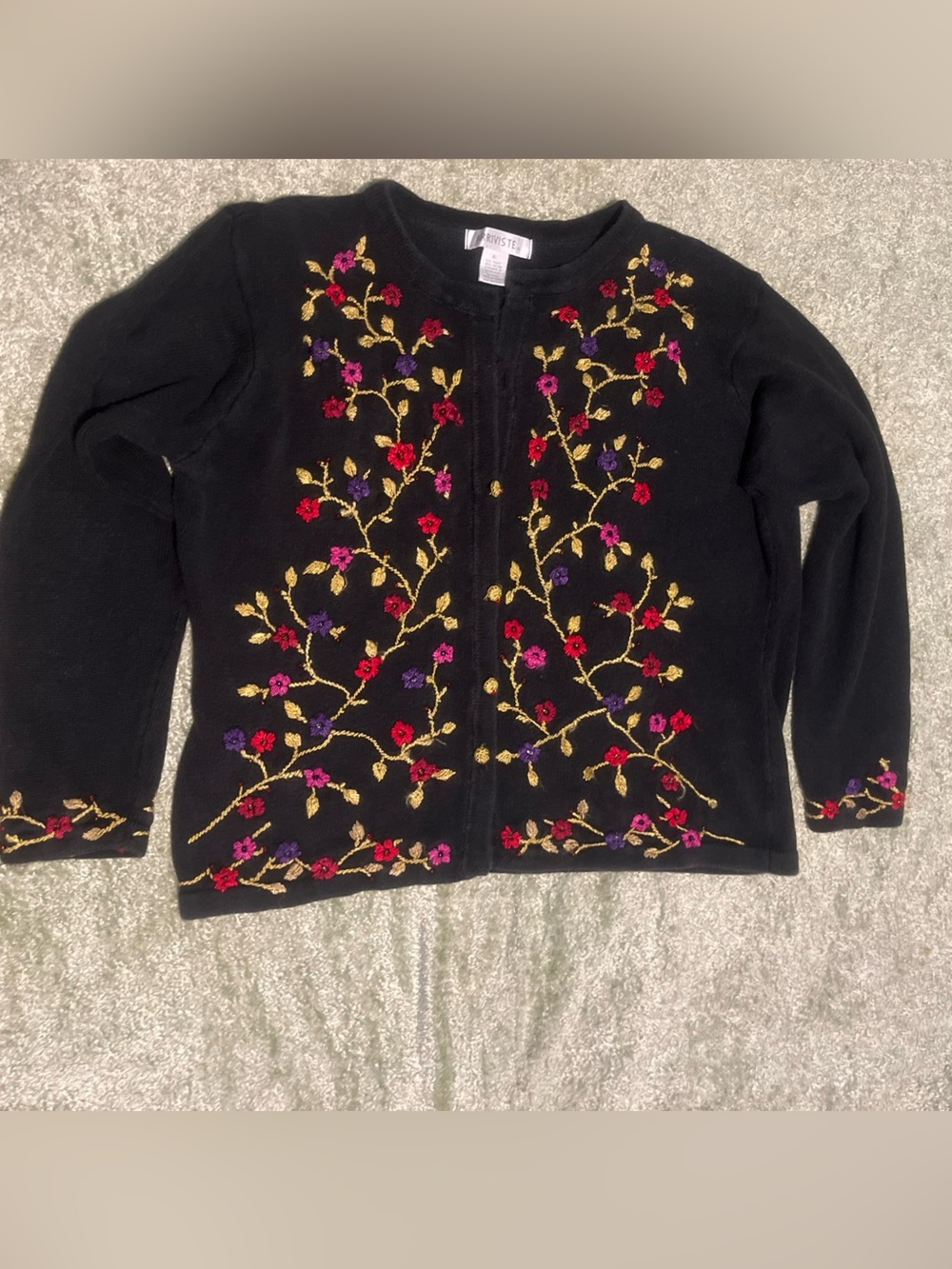 Black Embroidered Floral Cardigan Sweater - ARRIVISTE XL